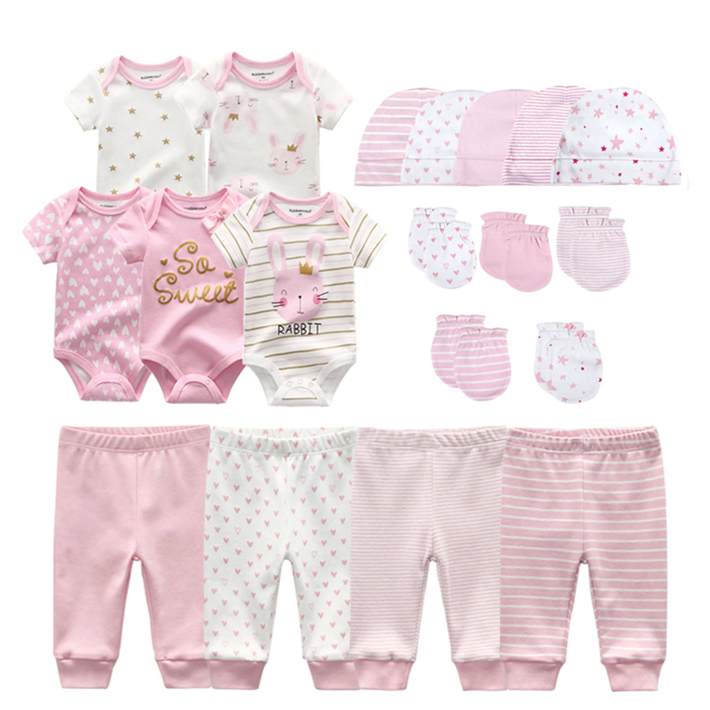 Kiddiezoom Baby Clothing Sets Newborn Boy Girl Infant Bodysuits+Pants+Hats+Gloves/Bibs Unisex Clothes Bebes