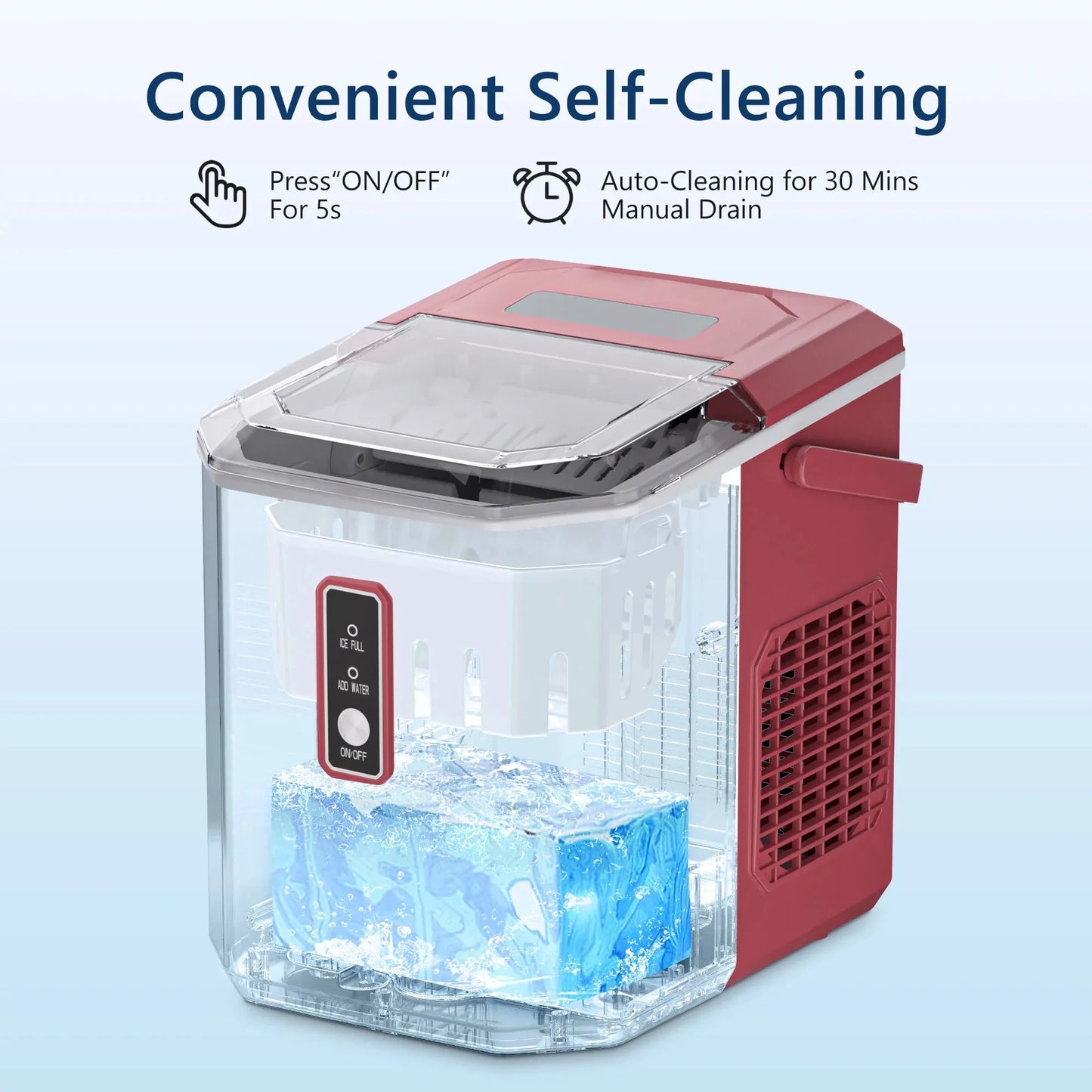 SIMZLIFE Ice Maker Countertop , 26.5 lbs/24H, 9 Cubes in 6 Mins,Self-Cleaning, Portable Ice Maker with Handle for Home,Red - Merit Sell
