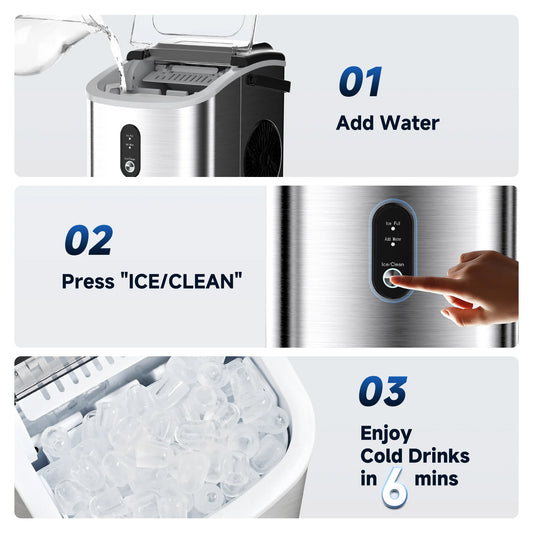 SIMZLIFE Portable Ice Maker Machine 26.5lbs/Day 9 Cubes in 6 Mins with Auto-Cleaning Basket and Scoop for Kitchen Office Party - Merit Sell