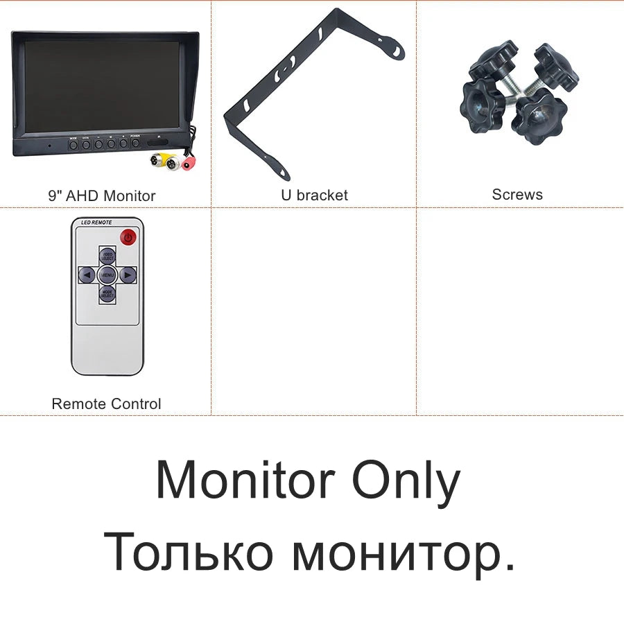 SMALUCK 9inch AHD IPS LCD HD Monitor Rear View Car Monitor Max Support 1080P AHD CVBS Car Camera 4PIN Video Input - Merit Sell