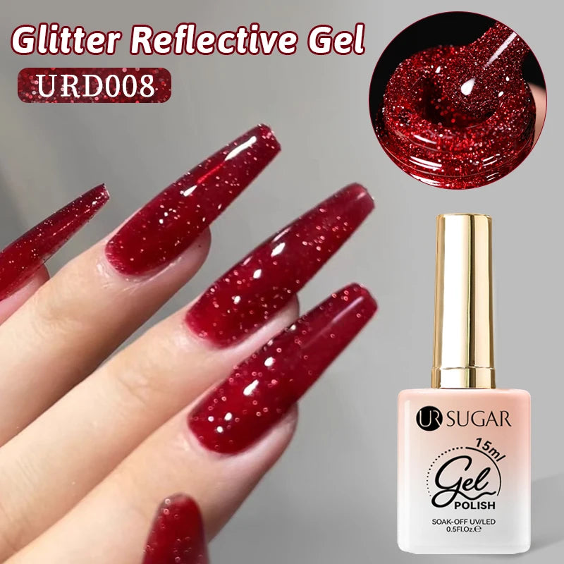UR SUGAR 15ml Champagne Gold Reflective Glitter Gel Nail Polish Soak Off Semi Permanent UV Gel Varnish For Summer Manicure Nail