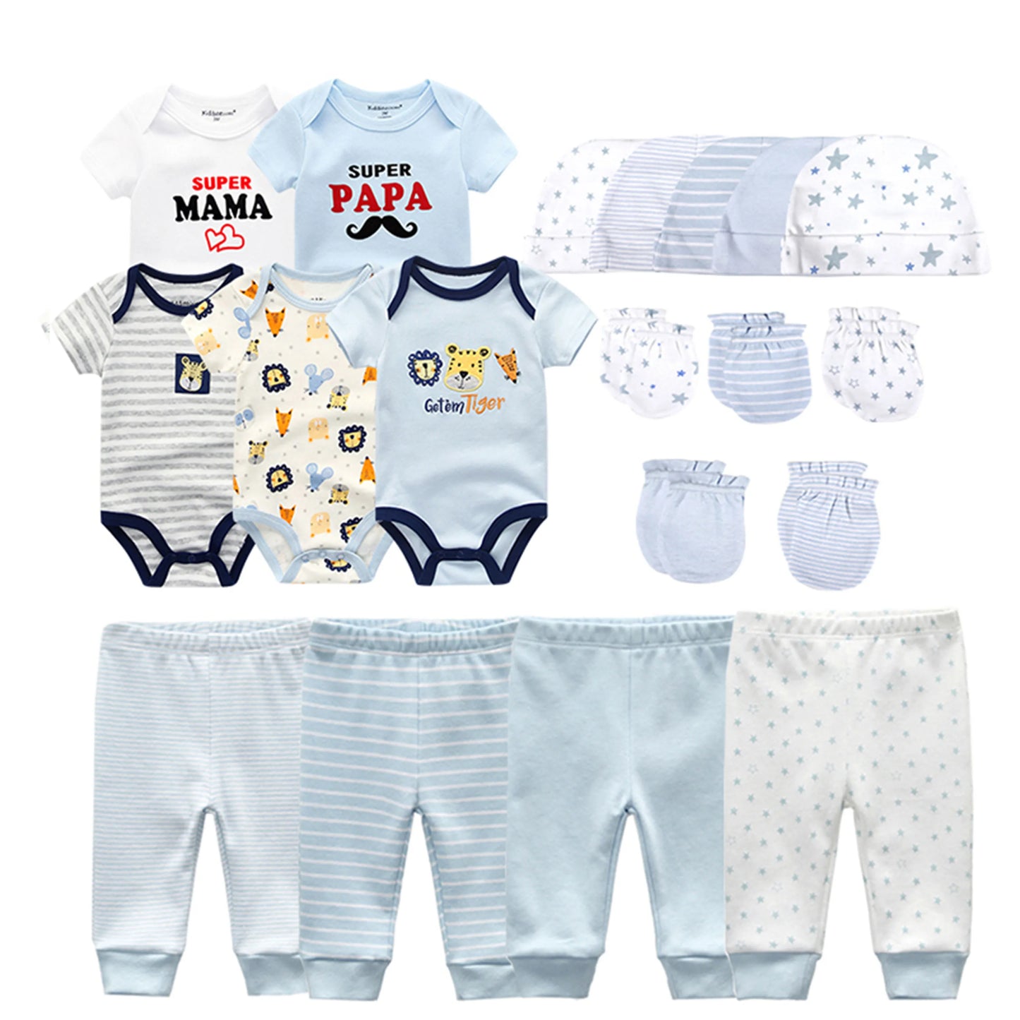 Kiddiezoom Baby Clothing Sets Newborn Boy Girl Infant Bodysuits+Pants+Hats+Gloves/Bibs Unisex Clothes Bebes