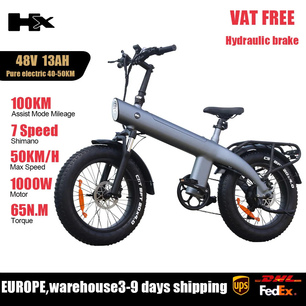 HX Q3 2000W Adult Electric Bicycle 48V 20AH E Bike Removable Battery Foldable Ebike 20 inch fat tire Electric Bike