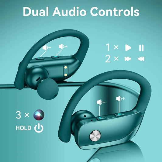 Ear Buds Wireless Earbuds Bluetooth Headphones with 80H Playtime LED Display Case, Over-Ear Hook with Mic, Stereo Sound