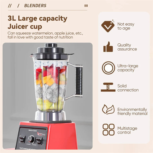 3 in 1 Electric Blender 9500W High Power Commercial Blender Food Processor Ice Smoothies Juicer Mixer 3L+1.5L+0.5L Container - Merit Sell