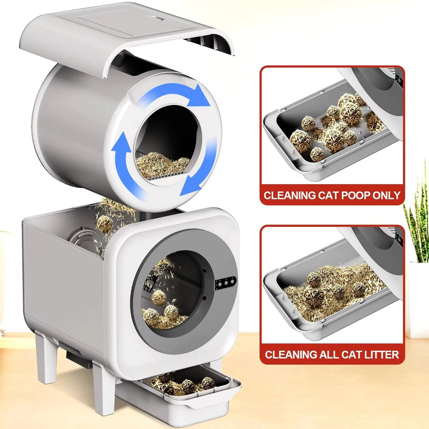 Smart Self-Cleaning Cat Litter Box Odor-Removal Design Hands-Free Cleanup Cat Toilet 75L Automatic WiFi APP Control