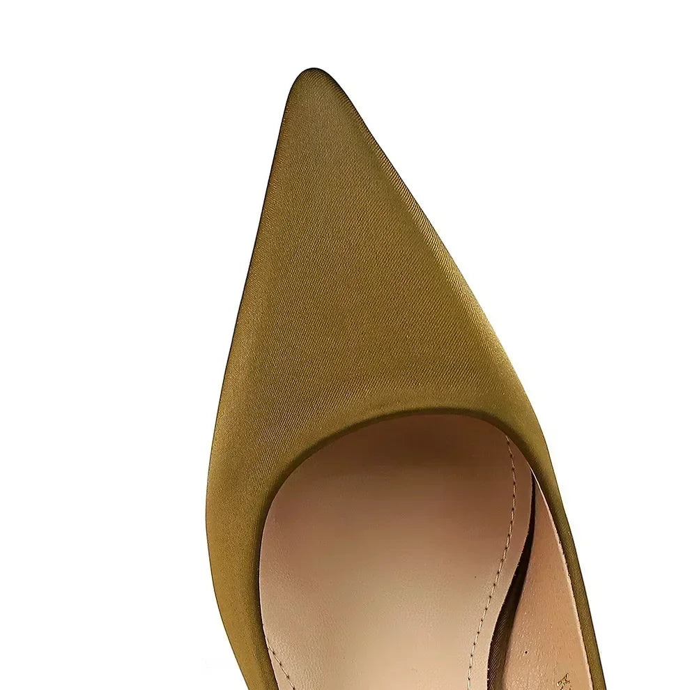 Big Size 34-43 Women Silk Versatile Middle Low Kitten Heels Shoes Lady 5.5cm High Heels Basic Office Work Satin Dark Green Pumps - Merit Sell