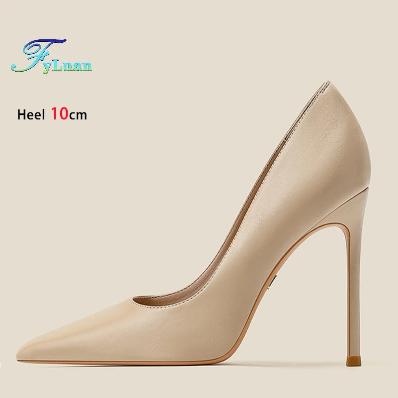 high-quality Sheepskin High Heels Party Office Fashion Pointed Shallow Women Shoes 6 8 10CM Stiletto Naked color Female Pumps