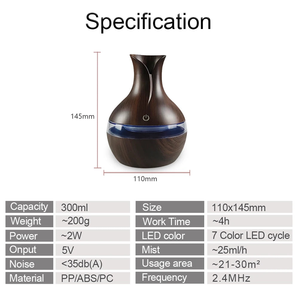 Mini USB Diffuser Air Humidifier with 7-Colors LED night light Aromatherapy Diffuser 300ml Cool Mist Maker for home bedroom - Merit Sell