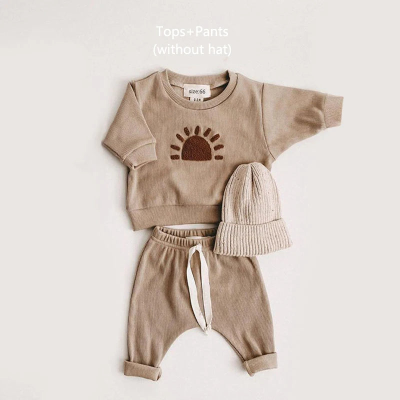 2024 Spring Baby Boys Clothes Cute Organic Cotton Sets Girls Long Sleeve Casual Sweatshirt+Pants 2pcs Kids Clothes Sports Suit