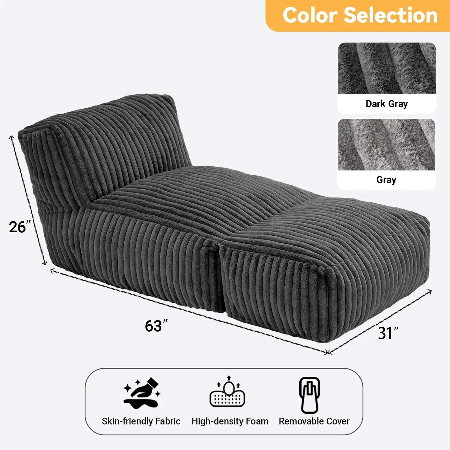 Big Bean Bag Lounger Chairs LargBeanbag Chair for Adults Bean Bag Sofa witlMemory Foam Filled for Living Room,Bedroom ,Grey - Merit Sell