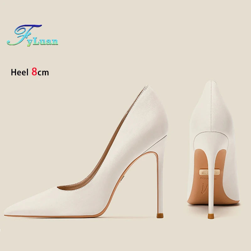 high-quality Sheepskin High Heels Party Office Fashion Pointed Shallow Women Shoes 6 8 10CM Stiletto Naked color Female Pumps