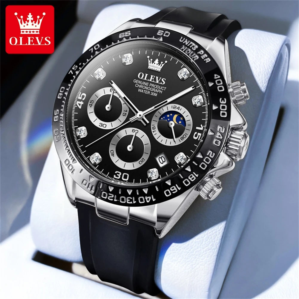 OLEVS Men's Watches Waterproof Luminous Moon Phase Date Chronograph Men's Wristwatch Luxury Original Quartz Wrist watch for Men