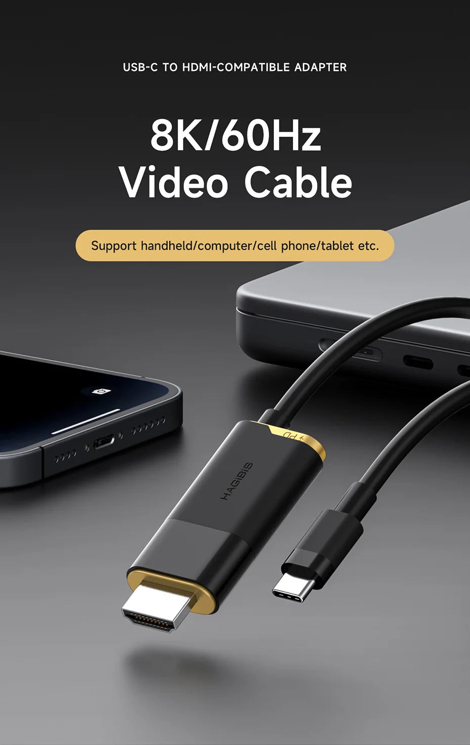 Hagibis Switch Dock for Nintendo Switch/OLED/Switch2 USB C to HDMI Cable Adapter 8K@60Hz HDR 100W PD for Laptop SteamDeck ROG