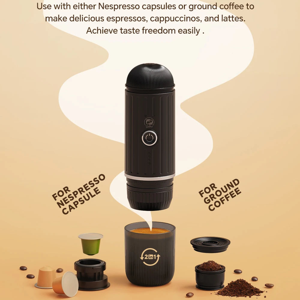Wireless Portable Espresso Coffee Machine 19 Bar Automatic Heating fit Capsule & Ground Travel Coffee Maker for Camping Office