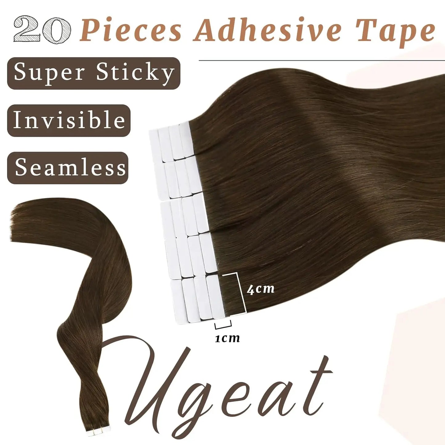 Ugeat Tape in Human Hair Extensions Brown Tape in Extensions for Women Chocolate Brown Invisible Tape in Extensions Real Hair