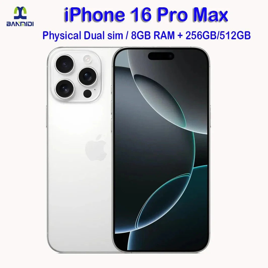 Apple iPhone 16 Pro Max smartphone front and back with triple camera and 6.9 inch OLED display