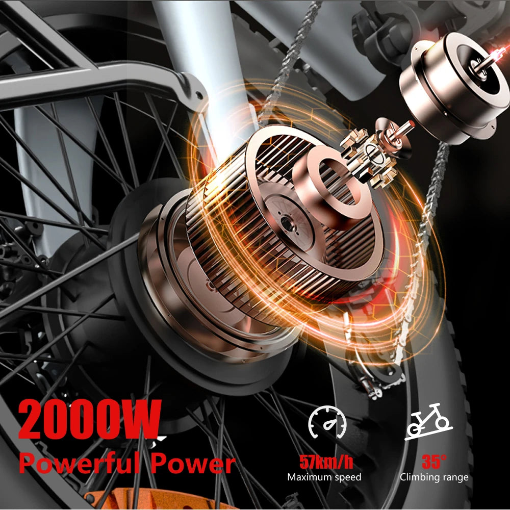 HUANCI Q3 Mountain Electric bicycle 2000W 60KM/H removable battery electric bike 48V 20AH Ebike 20Inch fat tire Off-Road e bike