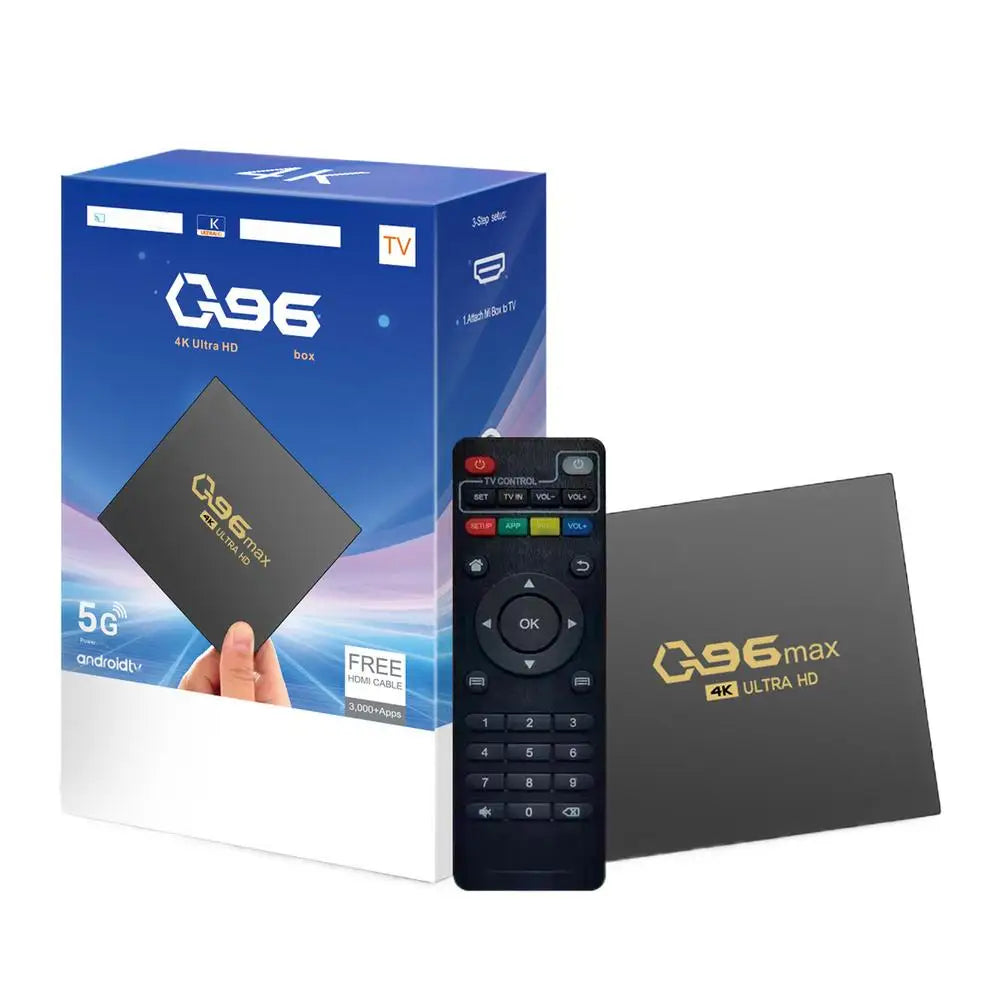 Q96 MAX cheap tv box 8/16GB+128/256GB Quad Core 4k tv box device RJ45 10M/100M Wifi box android 10 BT Voice Media player