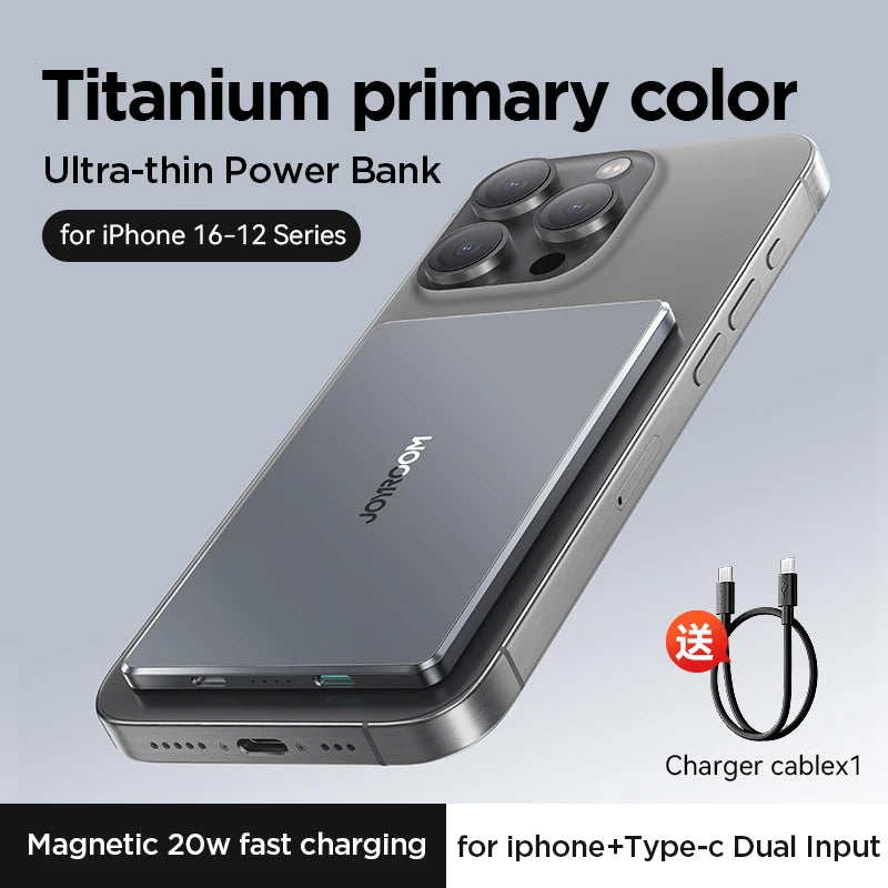 JOYROOM 5000mAh 0.35 Inch Ultra Slim Power Bank for Magsafe Wireless Portable Charger with USB-C Cable for iPhone 16/15/14/13/12