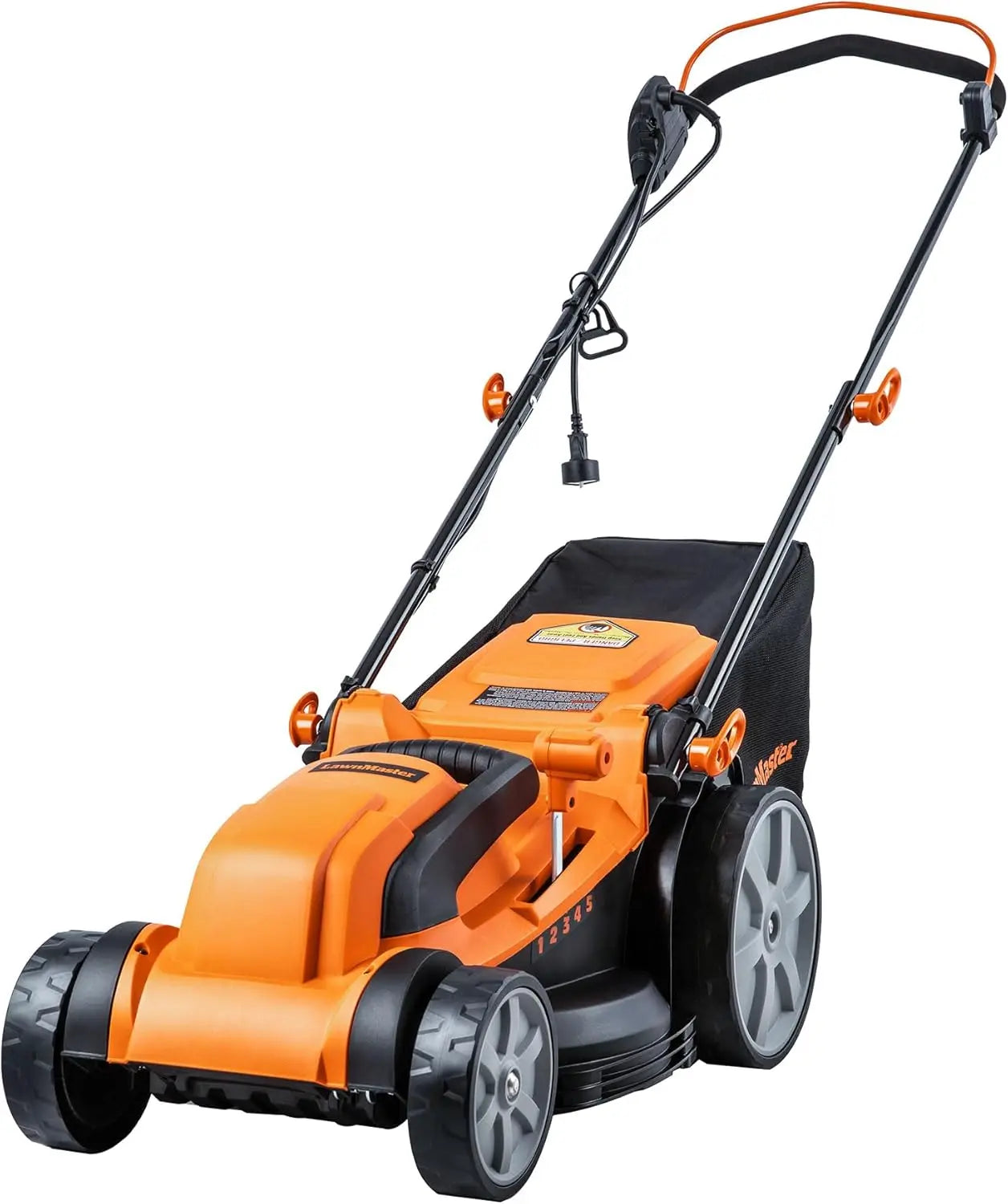 MEB1216K Electric Lawn Mower 16-inch 12AMP orange and black with grass catcher bag