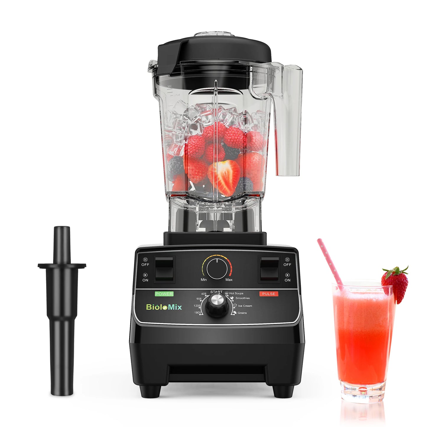 BioloMix 2200W Professional Smart Timer Pre-programed Blender, 2L round jar, Mixer Juicer Food Processor Ice Smoothies Crusher