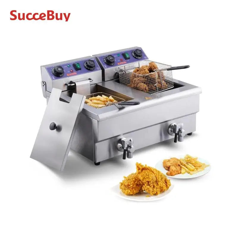 SucceBuy Electric Deep Fryer w/Dual Removable Tanks 12L 5000W Commercial Countertop Fryer for Chicken French Fries