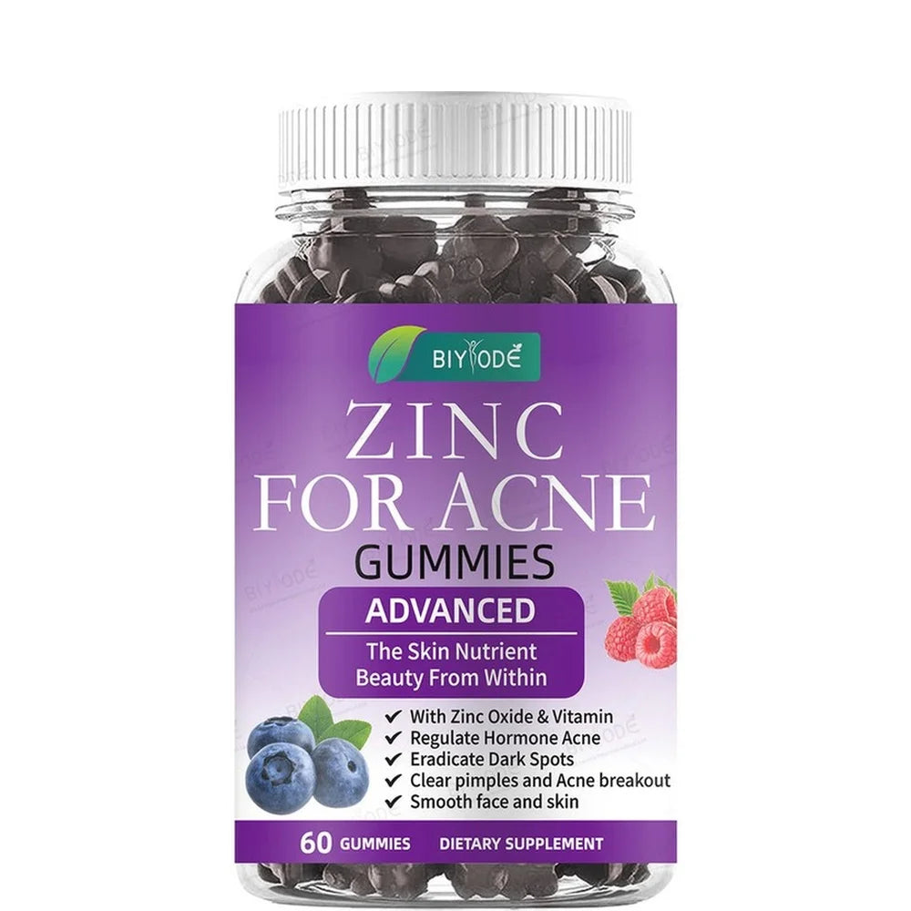BIYODE Advanced Zinc Oxide Gummies with Vitamin A Retinyl Acetate and Vitamin C Ascorbic Acid, Smooth Face and Skin, 60 Gummies