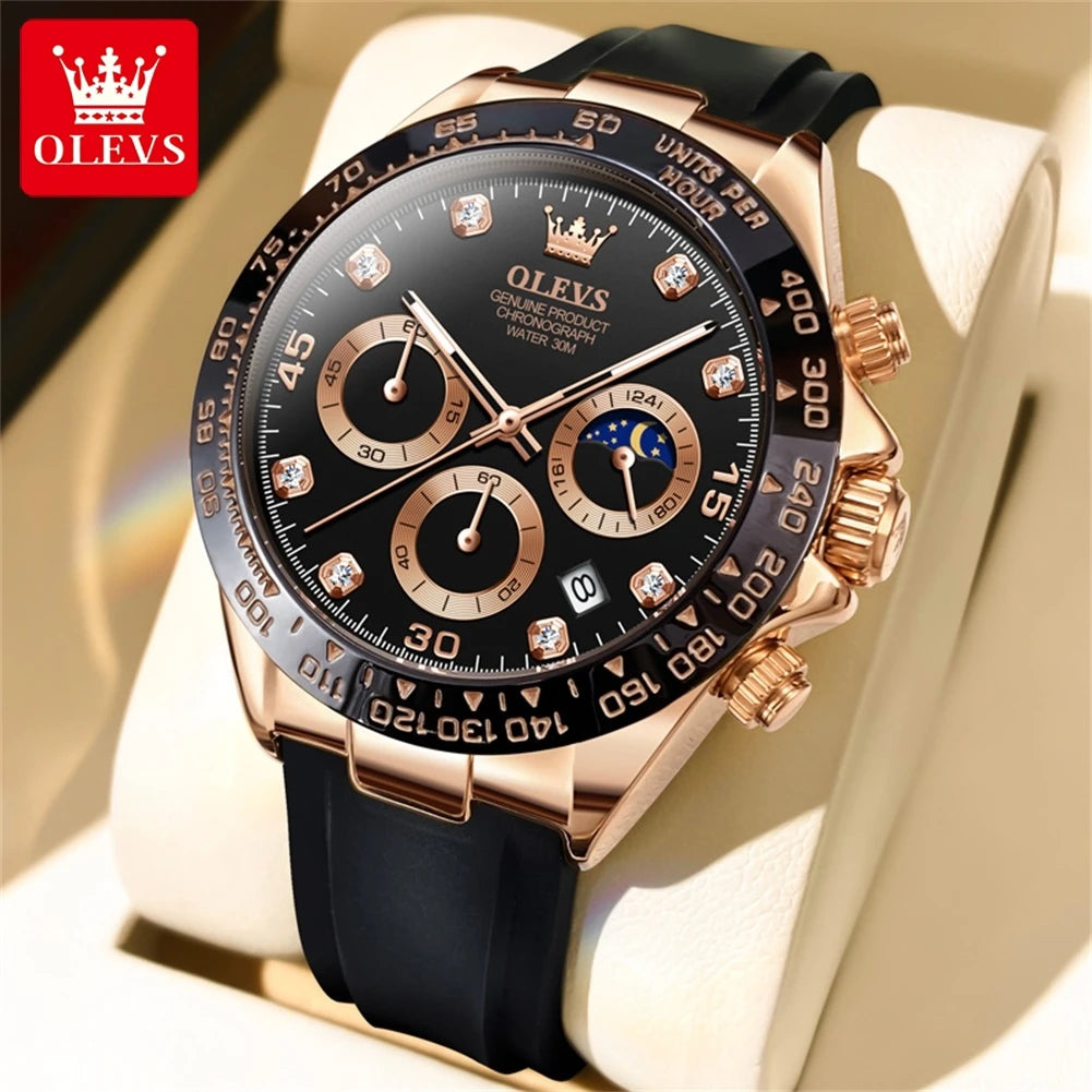 OLEVS Men's Watches Waterproof Luminous Moon Phase Date Chronograph Men's Wristwatch Luxury Original Quartz Wrist watch for Men
