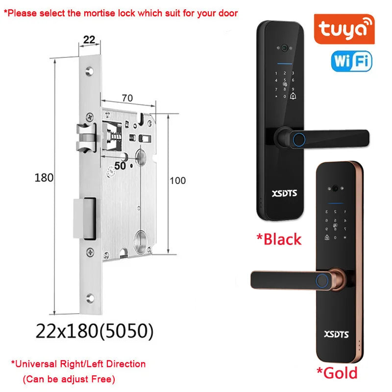 XSDTS Electronic Smart Door Lock Tuya Wifi Digital Biometric Camera Fingerprint Smart Card Password Key Unlock