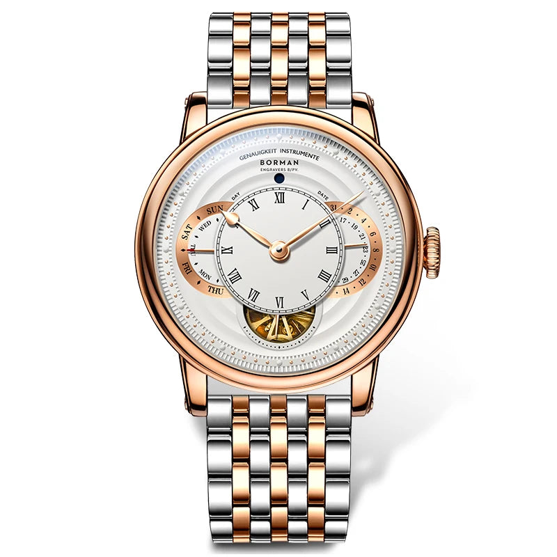 BORMAN Design Luxury Men Automatic Wrist Watch Skeleton Dial Genuine Leather Strap Sapphire Crystal Glass Automatic Watch