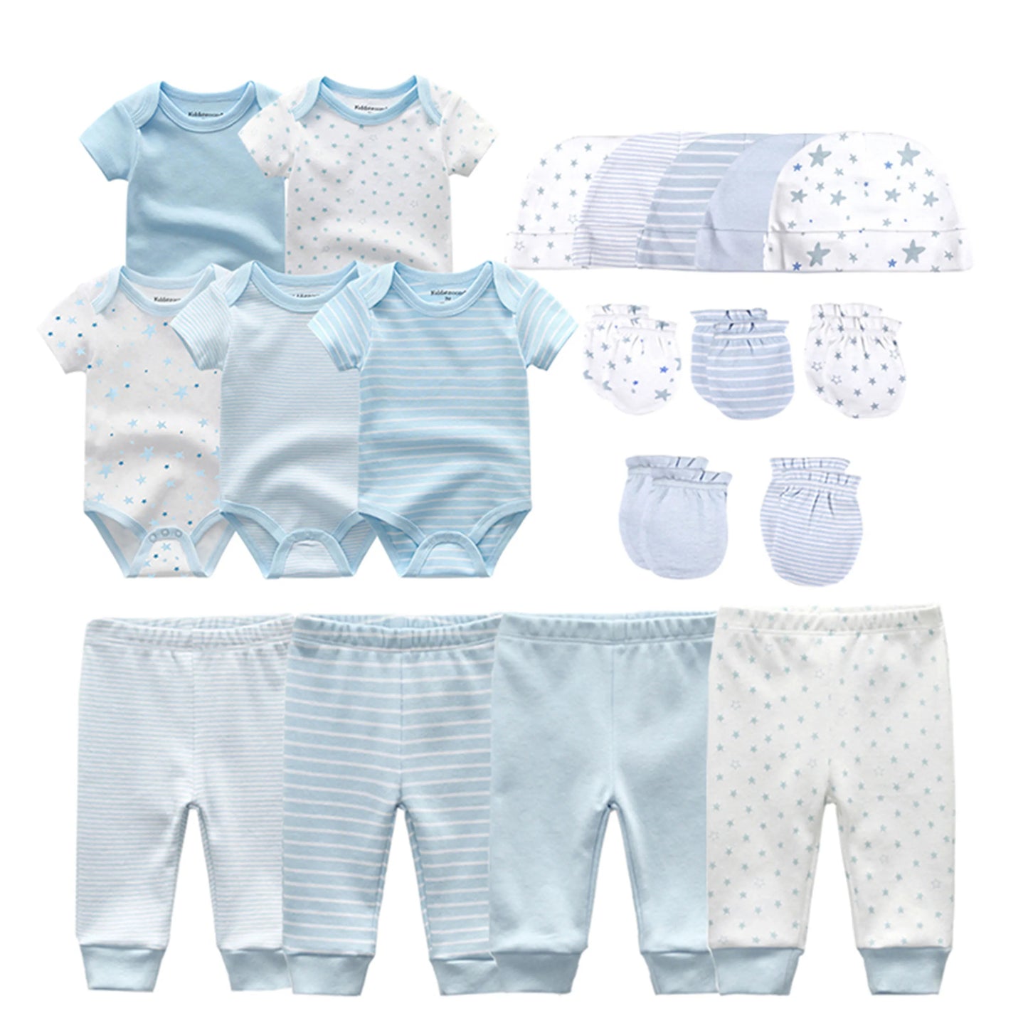 Kiddiezoom Baby Clothing Sets Newborn Boy Girl Infant Bodysuits+Pants+Hats+Gloves/Bibs Unisex Clothes Bebes