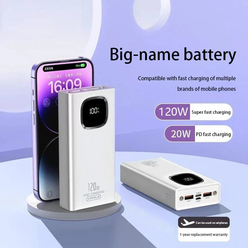 200000mah Power Bank 120w Fast Charging Portable Charger External Battery High Capacity Powerbank Digital Display