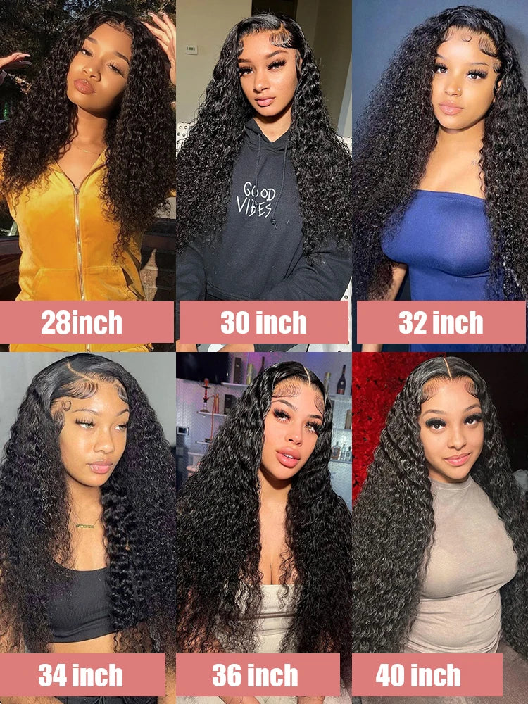 Deep Wave Glueless Wig Human Hair 40-Inch 13x6 Lace Front Wig 360 Full Lace Wigs For Women 250 Density Pre cut Kinky Curly Wigs