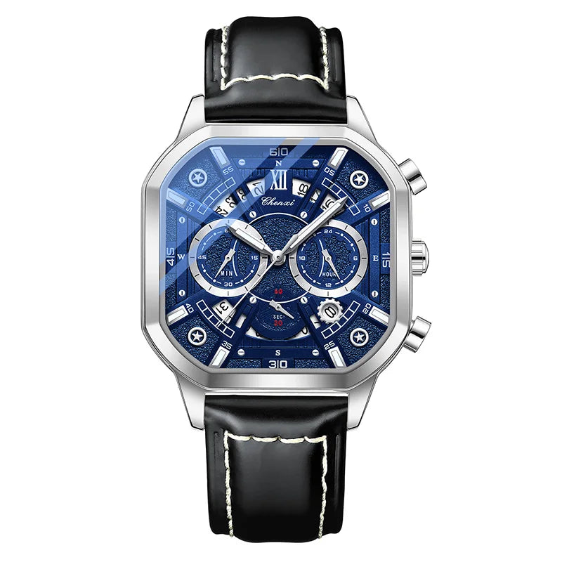 CHENXI High Quality Multifunctional Business Leisure Watches For Man Square Dial Leather Strap Quartz Wristwatches Clock Gifts