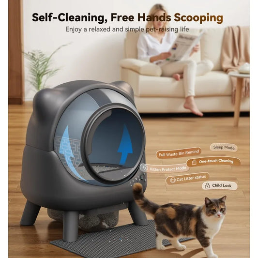 Els-pet Automatic Litter Box Odor Control Robot, Cat Ears Design, 65L APP Real-Time Monitor, Safety Sensors, with 1 Trash Bag - Merit Sell
