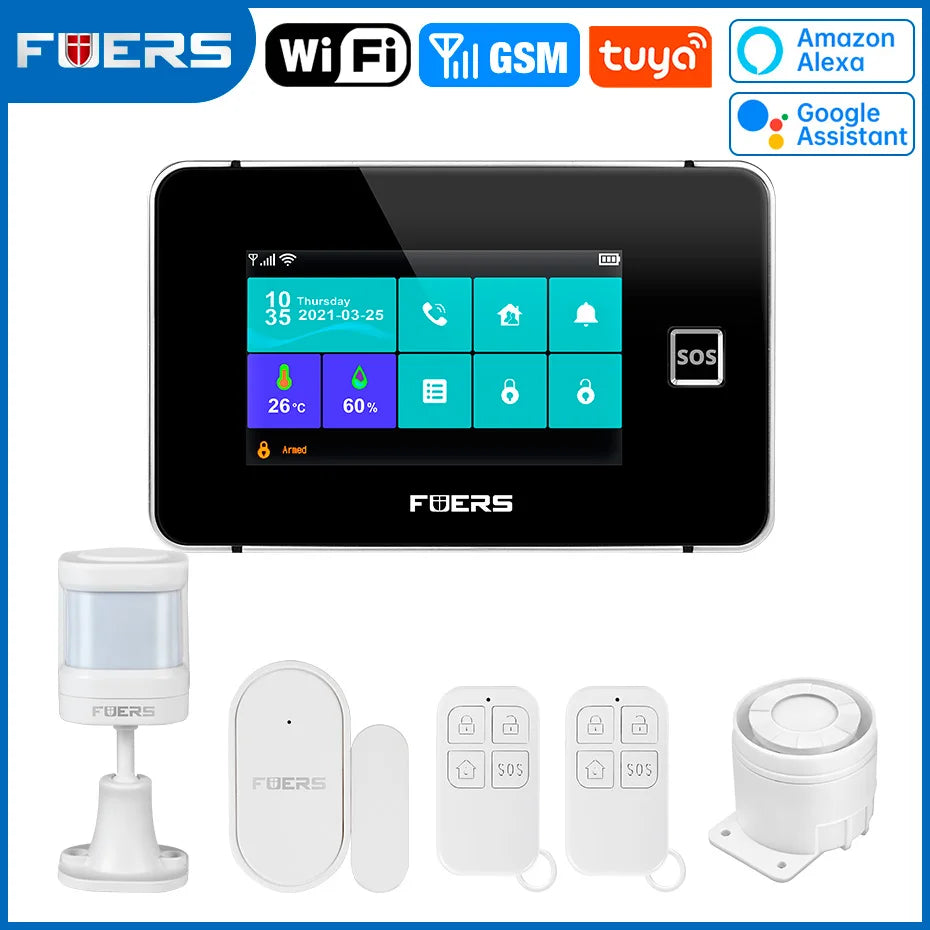 FUERS 4.3 Inch TFT Screen WiFi GSM Tuya Smart Home Security Alarm System G60B Temperature Humidity Display 433MHz Control Siren