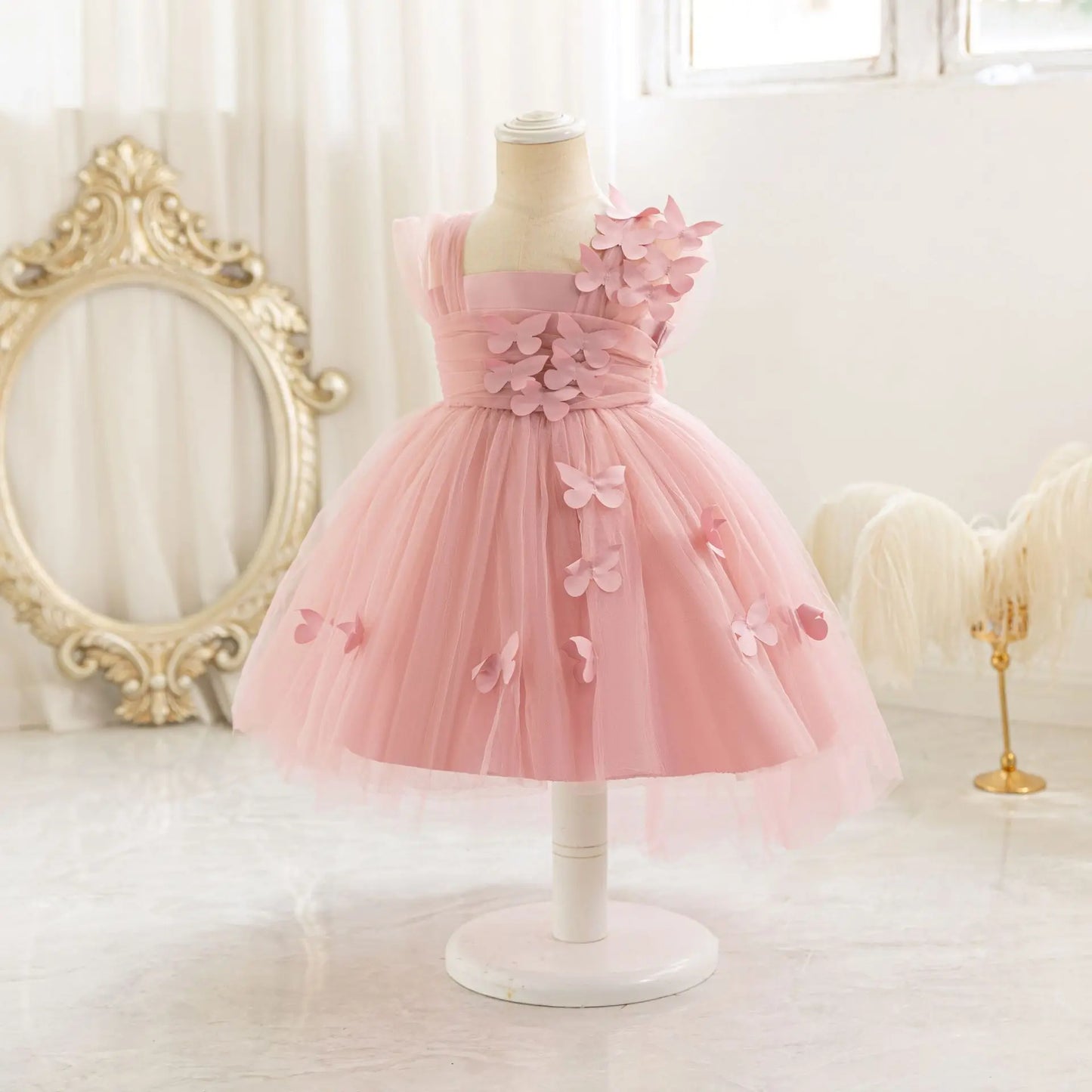 HETISO Baby Girls 1st Birthday Baptism Dress Kids Princess Wedding Party Ball Gowns for New Year 3D Butterfly Mesh