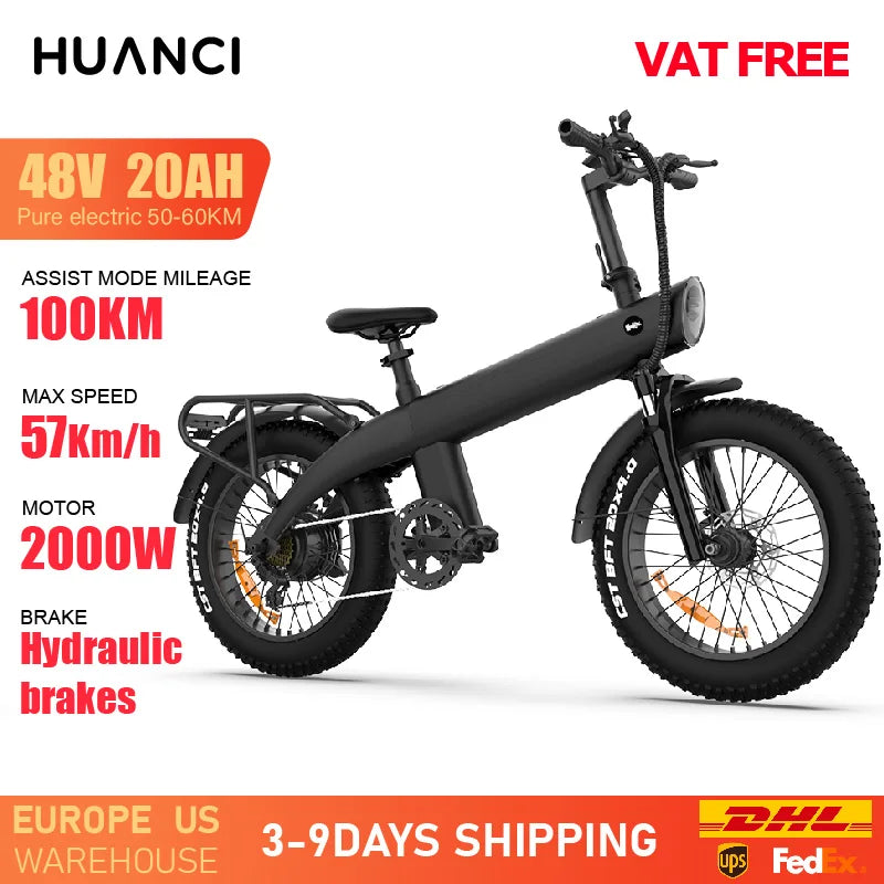 HUANCI Q3 Mountain Electric bicycle 2000W 60KM/H removable battery electric bike 48V 20AH Ebike 20Inch fat tire Off-Road e bike
