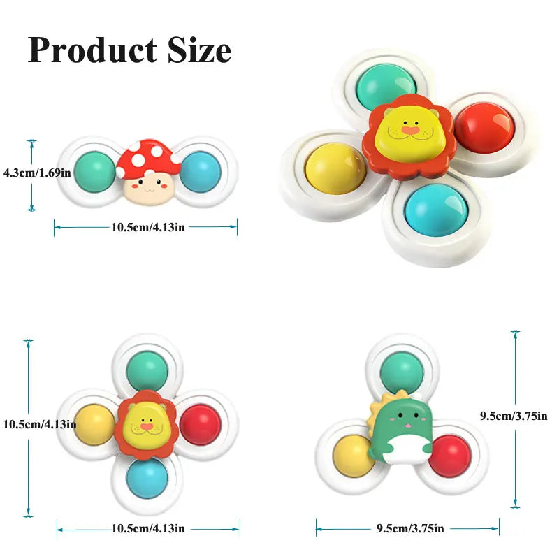 3PC Set Suction Cup Spinning Cartoon Animal Spinner Toys For Kids Window High Chair Tray Bath Table Travel for Children Gift