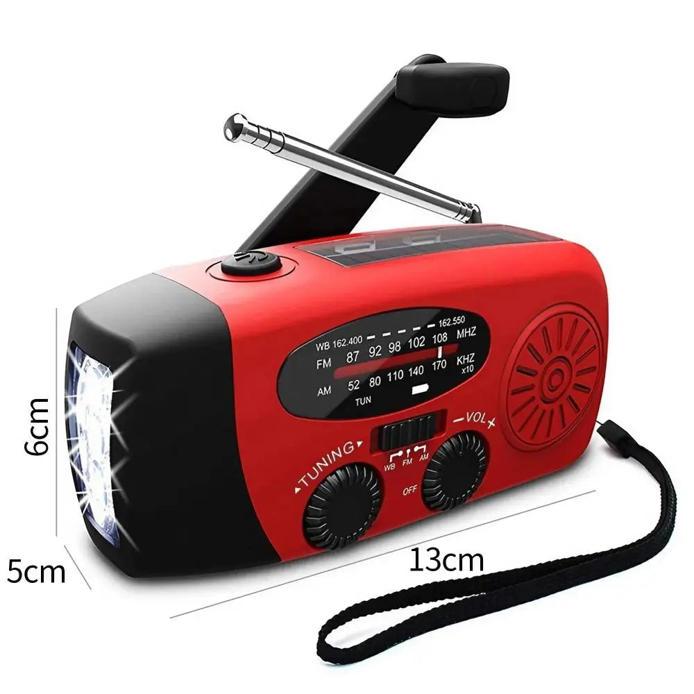 Portable Solar FM Radio Mobile Phone Charging 2000mAh AM/FM Weather Radio USB Charging Red Hand-crank Generator Power Bank