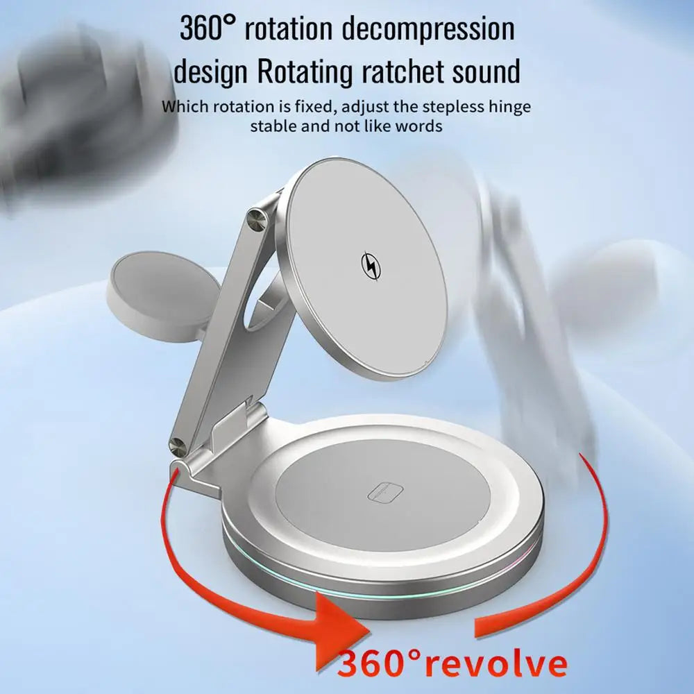 Wireless Charging Station Anti-Skid Adjustable Charging Dock Zinc Alloy Phone Watch Charging Stand With 360 Rotation Design
