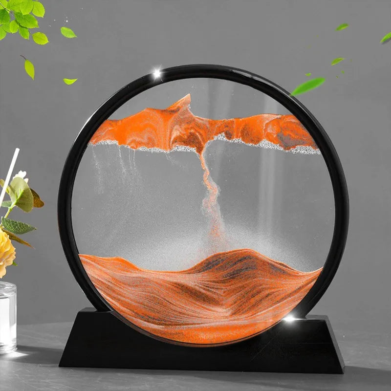 3D hourglass, flowing sand art painting, circular glass deep-sea sand scene craft flowing painting, office home decoration gift