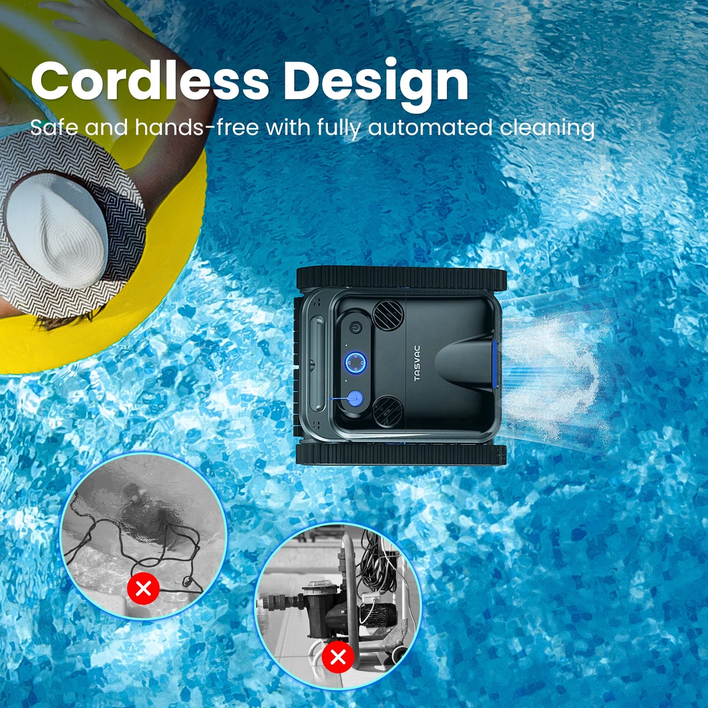 Cordless Robotic Pool Cleaner, Pool Vacuum for Inground Pools with 4 Motors, Wall & Waterline Cleaning, 300min Battery Life