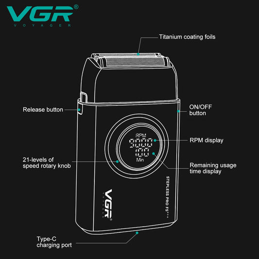 VGR Electric Shaver Professional Razors Reciprocating Foil Shaver Rechargeable Beard Trimmer Metal Shaving Machine for Men V-378