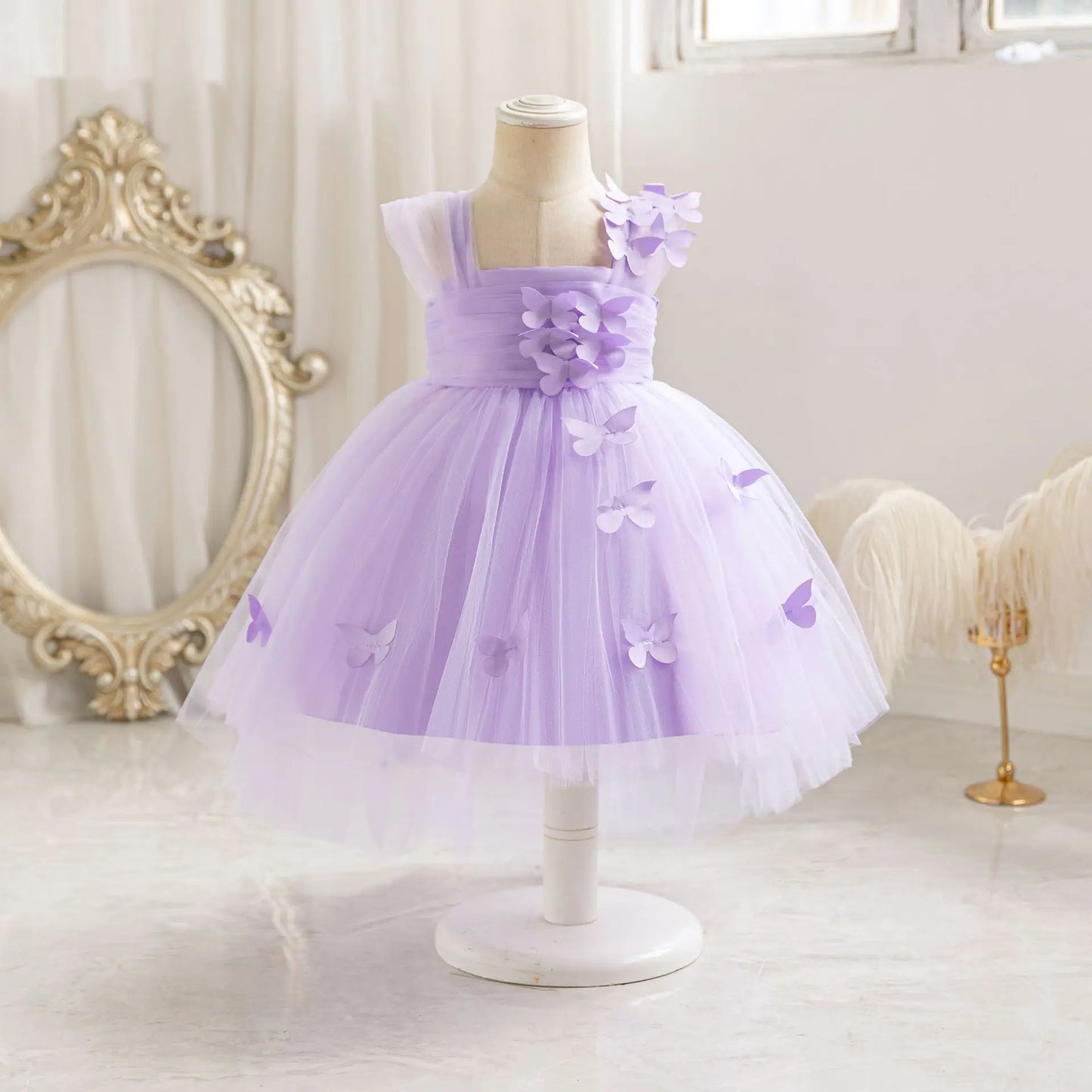 HETISO Baby Girls 1st Birthday Baptism Dress Kids Princess Wedding Party Ball Gowns for New Year 3D Butterfly Mesh