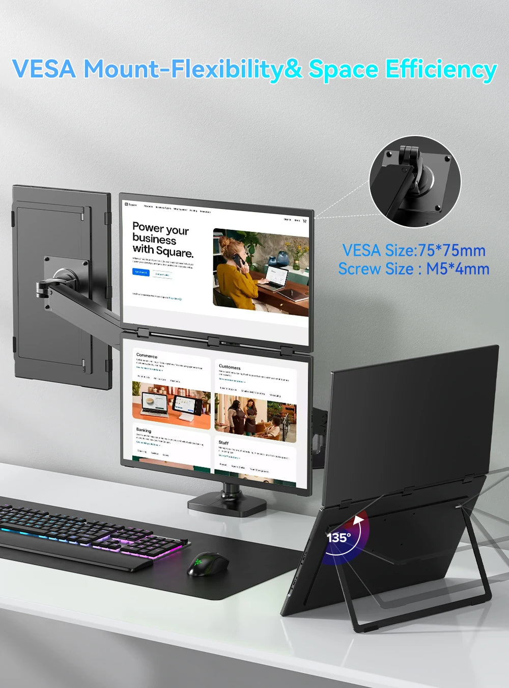 UPERFECT 18.5”100HZ Delta Portable Dual TouchScreen Monitor FHD HDR 360°Rotation Folding Triple Screen Laptop Display Extender