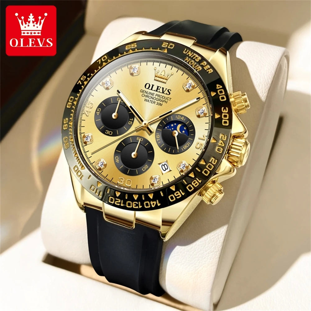 OLEVS Men's Watches Waterproof Luminous Moon Phase Date Chronograph Men's Wristwatch Luxury Original Quartz Wrist watch for Men