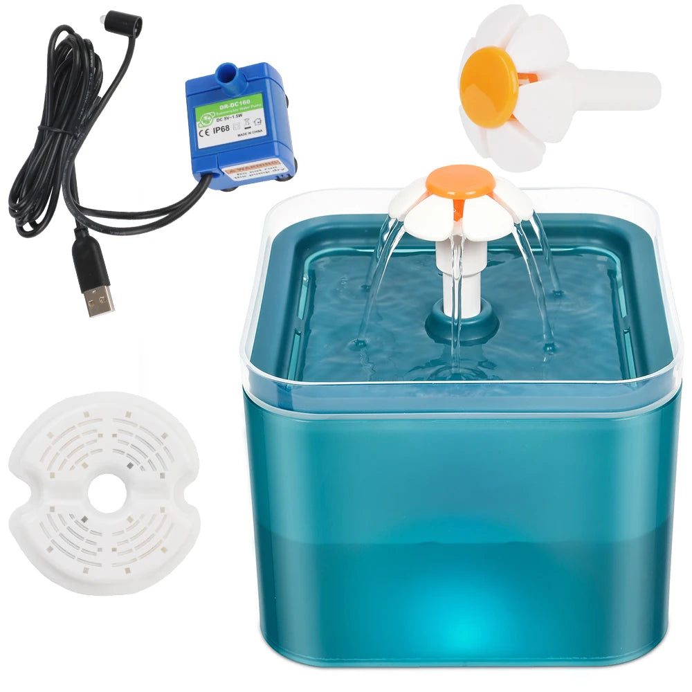 Pet Water Dispenser with Recirculate Filtring Cat Drinking Fountain USB Charging for Fresh Water with LED Lighting Automatic