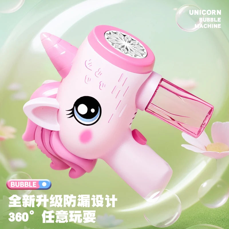 2025 Unicorn Electric Bubble Gun Kids Toy Bubbles Machine Automatic Soap Blower with Light Outdoor Party Games Children Gift Toy